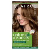 Clairol Natural Instincts 6G bottle shows warm light golden brown shade for natural results.