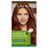 Clairol Natural Instincts 6R bottle offers rich auburn color and even tone.