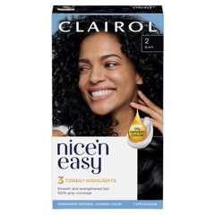 Clairol Nice'n Easy 2 Black color cream for natural-looking permanent coverage.