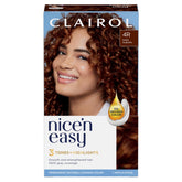 Clairol Nice'n Easy 4R dark auburn color cream box front showing natural coverage potential