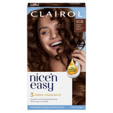 Clairol Nice'n Easy 5CB packaging shows natural warm chestnut brown shade.