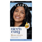 Clairol Nice'n Easy 1 Blackest Black packaging showing color kit components for natural color.