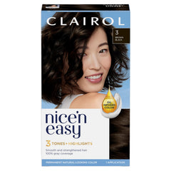 Clairol Nice'n Easy 3 Brown Black color cream for natural gray coverage.