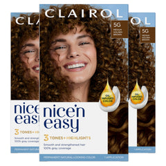 Clairol Nice'n Easy 5G bottle shows medium golden brown shade for natural gray coverage
