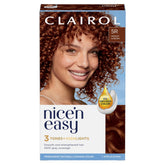 Clairol Nice'n Easy 5R bottle shows a natural, dimensional auburn shade.