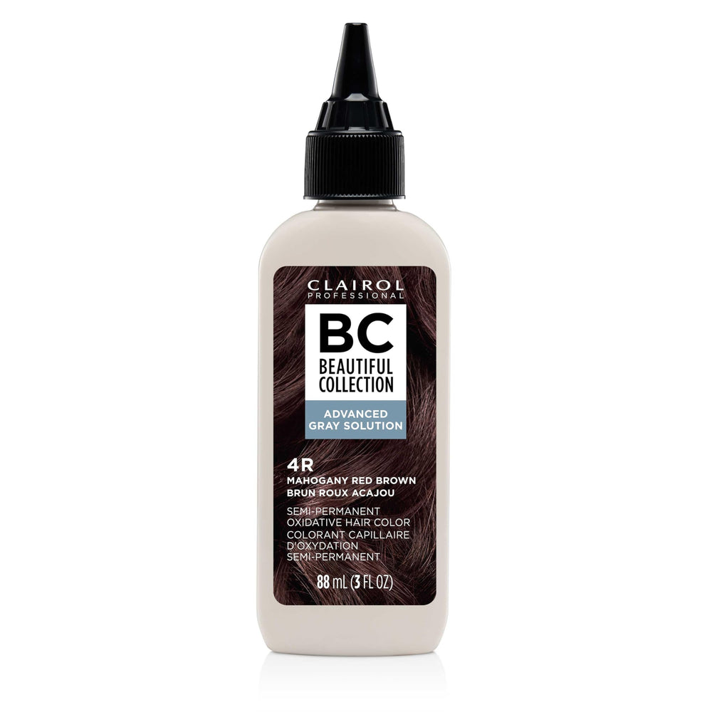 Clairol Professional Advanced Gray Solution bottle pouring for precise gray coverage