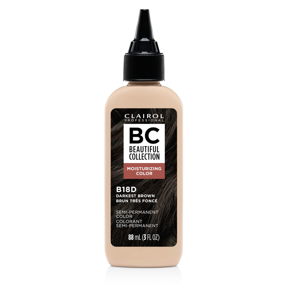 Clairol Professional Beautiful Collection 18D bottle showcasing darkest brown shade and natural glow.