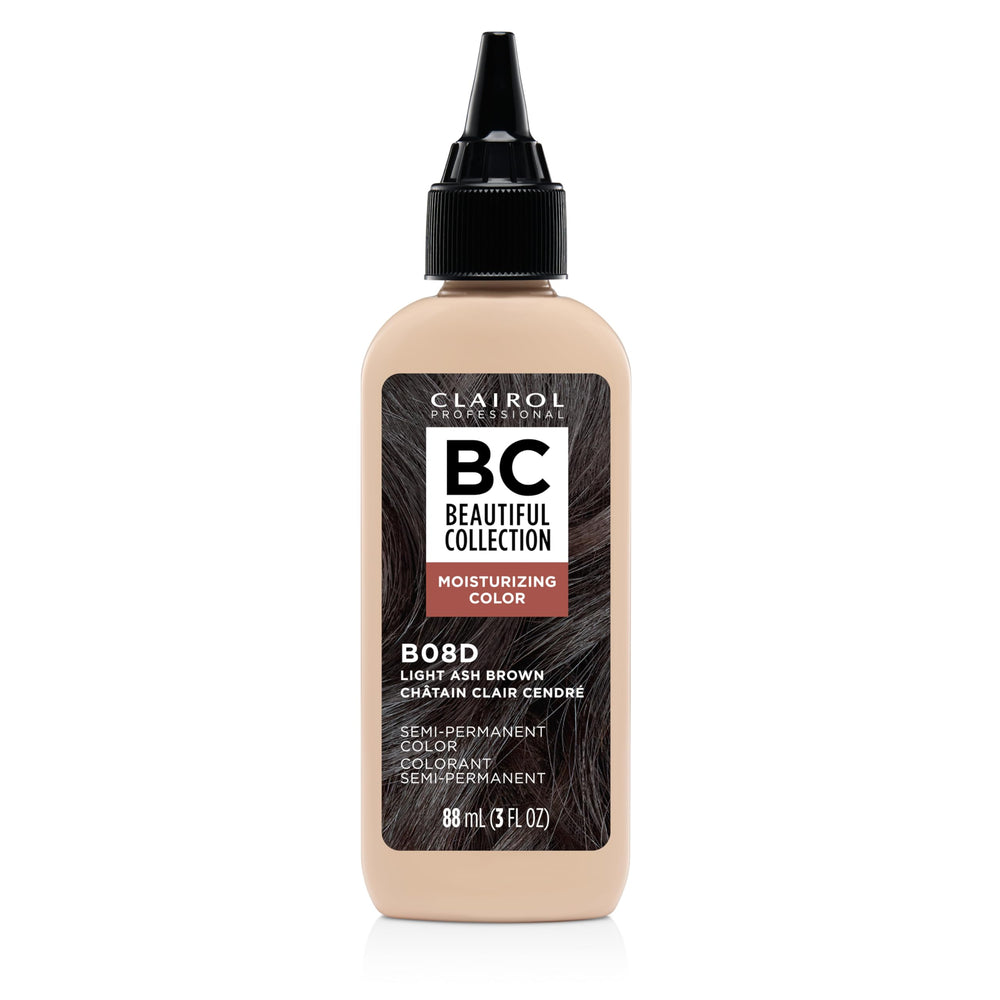 Clairol Professional Beautiful Collection 8D light ash brown bottle for at-home color application.