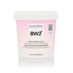 Clairol Professional BW2+ dedusted lightening powder bottle for precise mixing.