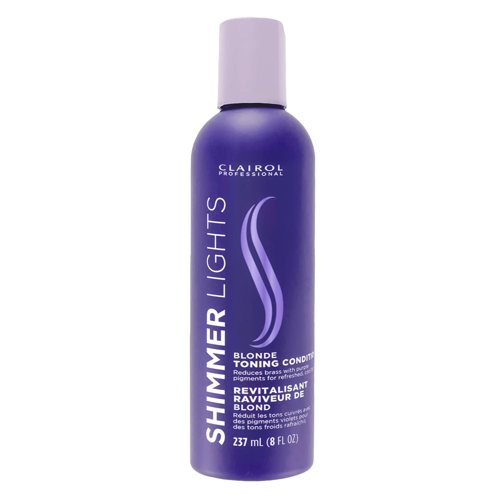 Clairol Professional Shimmer Lights Morado, botella frontal, acondicionador para neutralizar tonos amarillos