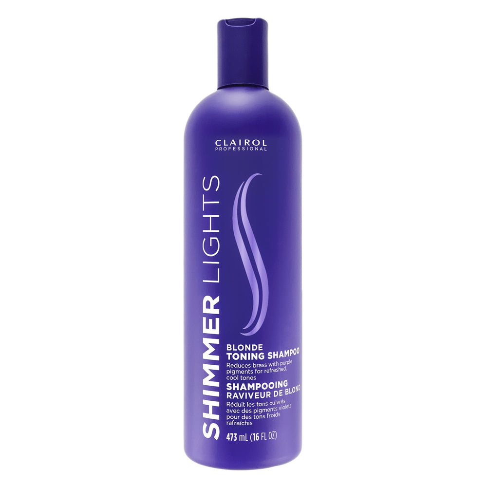 Botella de Shimmer Lights de Clairol Professional para neutralizar amarillos en rubios