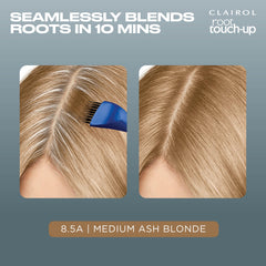 Clairol Root Touch-Up color swatches showing medium ash blonde blend options.