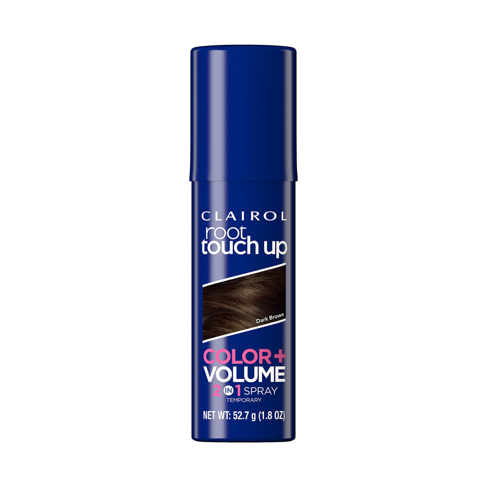 Clairol Root Touch-Up Color + Volume 2-in-1 sprays gray roots with instant volume.