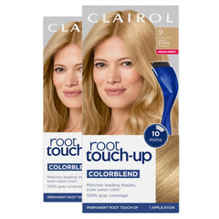 Clairol Root Touch-Up kit with brush and bowl for easy at-home color refresh.