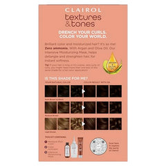 Clairol Textures & Tones dye bottle highlights argan and olive oil for moisture