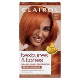 Clairol Textures & Tones Sunset Copper color box front showing vibrant, ammonia-free dye