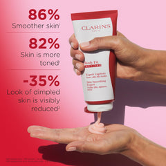 Clarins Body Fit cooling texture applied to skin for refreshing hydration.