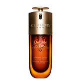 Clarins DOUBLE SERUM bottle closeup showing premium packaging and hydration-ready formula