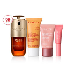 Clarins Double Serum full-size bottle close-up, showcasing premium skincare for everyday use.