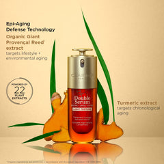 Clarins Double Serum Light Texture face-application demonstrates gentle downward strokes