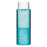 Clarins Instant Eye Make-Up Remover bottle close-up showing gentle bi-phase cleansing