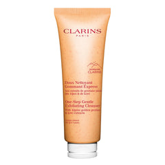 Clarins One-Step Gentle Exfoliating Cleanser bottle showing 3-in-1 action for gentle cleansing