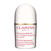 Clarins Roll-On bottle featuring alcohol-free formula for all-day dryness.
