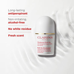 Clarins Roll-On application close-up shows a smooth glide.