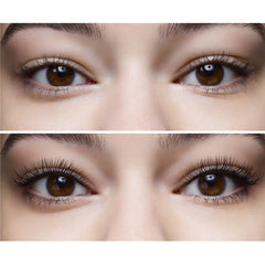Closer view of lashes showing volume and defined fringe with Clarins Mascara.