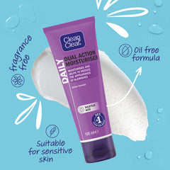Label on the Clean & Clear bottle highlights fragrance-free design for sensitive skin.