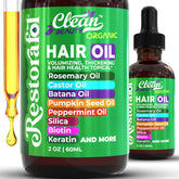 Clean Beauty Rosemary Hair Oil bottle demonstrates growth and nourishment.