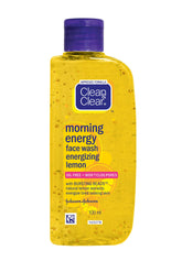 Clean & Clear energia matutina limón, botella para rutina facial.