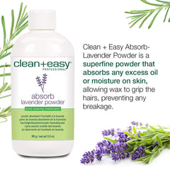 Clean + Easy Absorb Lavender Powder being dusted onto skin for pre-wax prep.