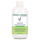 Clean + Easy Absorb Lavender Powder bottle helps prep skin for waxing with oil absorption.