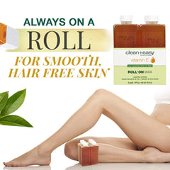 Close-up of Clean + Easy Vit E Roll-On Wax refill highlighting vitamin E nourishment