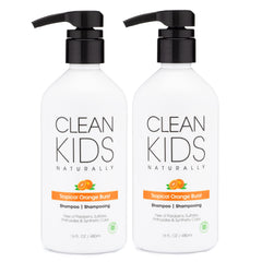 Clean Kids Naturally Tropical Shampoo bottle with orange burst label for gentle cleansing.