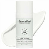Clean + Kind Tallow Sunscreen bottle front showing mineral-based SPF protection for face and body