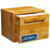 Clean Skin Club Luxe bamboo container with pullout drawer for organized bathroom storage