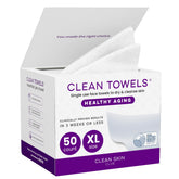 Toallas faciales desechables CLEAN SKIN CLUB XL en empaque, suaves para uso diario.
