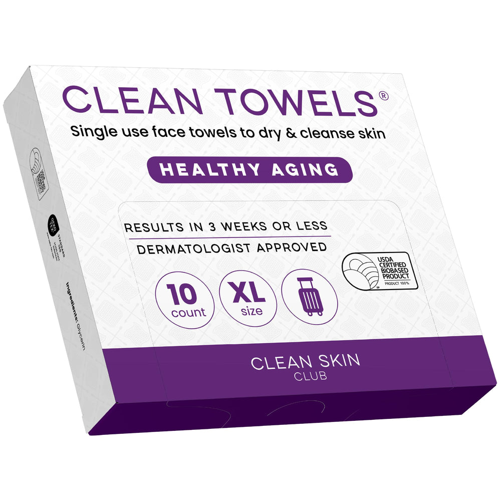 Clean Skin Club toallas faciales XL para viaje, suavidad y comodidad en cualquier lugar.
