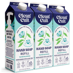 Cleancult recarga de jabón de manos Water Blossom para manos limpias.