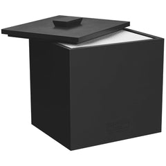 Clean Skin Club cement box front view shows sturdy construction and matte Onyx finish on a bathroom counter.