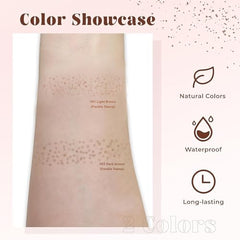 CLERVUN waterproof formula withstands sweat and rain for lasting freckles.