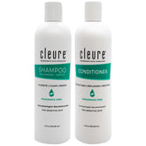 Cleure shampoo bottle front view, sulfate-free formula for sensitive skin.