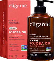 Cliganic Aceite de jojoba, botella de 8 onzas, ideal para hidratación diaria de piel.