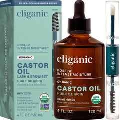 Cliganic Aceite de Ricino en botella de 4 oz para cabello y cejas