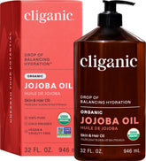Cliganic jojoba oil 32 oz bulk pump bottle for easy dispensing in daily routines.