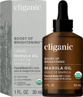 Cliganic Aceite de Marula, frasco con gotero, hidratación rápida para piel y cabello.