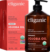 Cliganic Organic Jojoba Oil 16oz bottle with pump for smooth daily moisturization