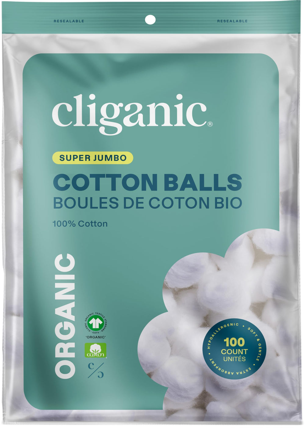 Cliganic Organic Super Jumbo Cotton Balls packaging may vary for everyday use